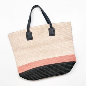 H&M straw color block beach tote bag